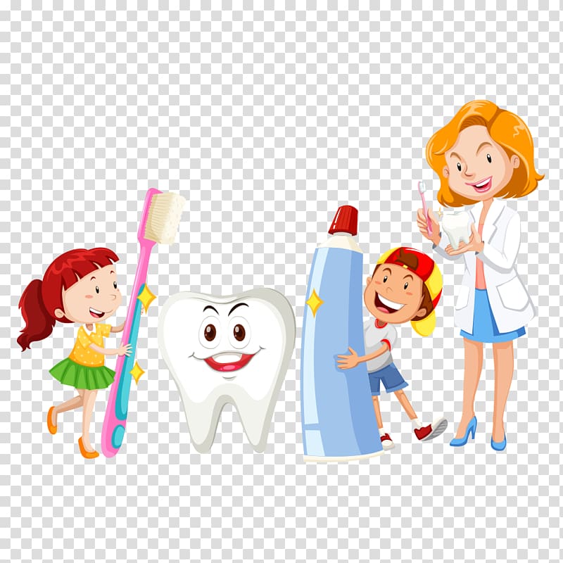 Dental care illustration, Dentistry Oral hygiene Cartoon, Dentist with cartoon children transparent background PNG clipart