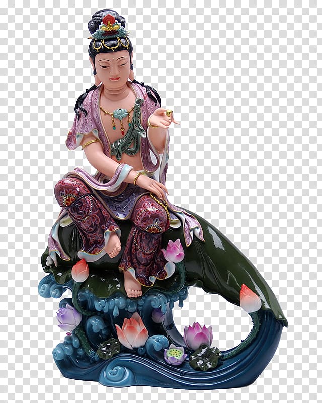 Guan Yin of the South Sea of Sanya Guanyin Statue Buddhism Buddharupa, Lotus flower Guanyin statue transparent background PNG clipart
