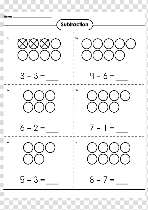 Subtraction Worksheet Kindergarten First grade Learning, Mathematics transparent background PNG clipart