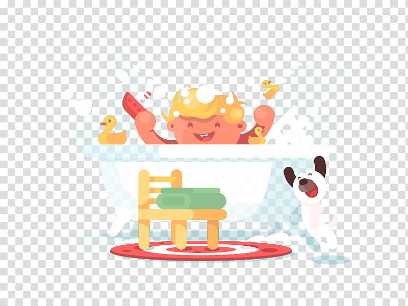 Bathing Bathtub Adobe Illustrator Illustration, Children and puppies transparent background PNG clipart