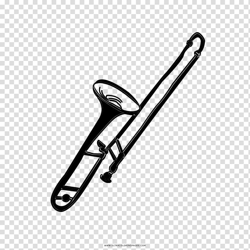 Trombone Drawing Coloring book Black and white, trombone transparent background PNG clipart