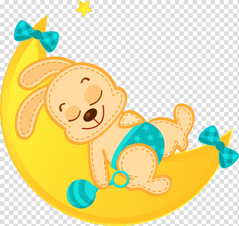 rabbit lying on crescent moon , Leporids Moon Rabbit Euclidean , Bunny sleeping on crescent transparent background PNG clipart