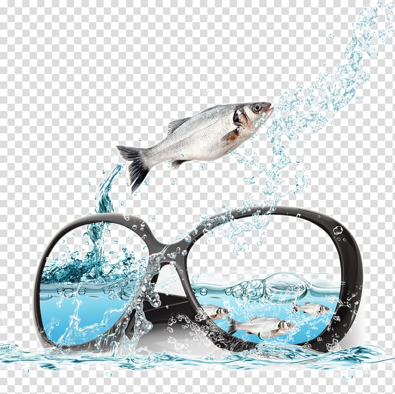 black sunglasses and fish illustration, Sunglasses Advertising Poster, Sunglasses and fish in the ocean transparent background PNG clipart