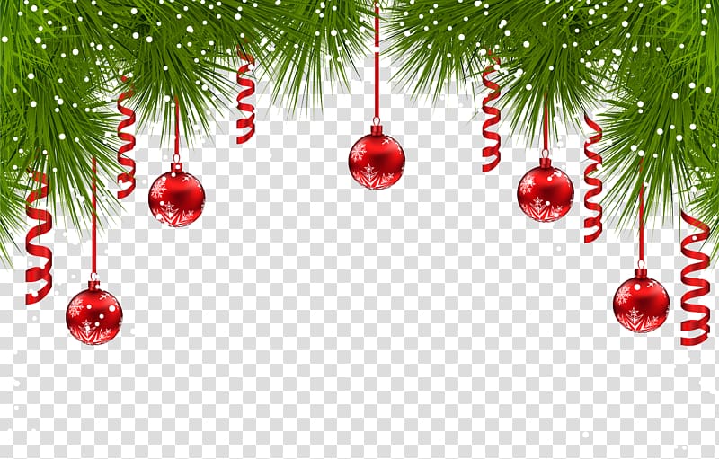 red baubles illustration, Fir Christmas ornament Christmas tree, Christmas Pine Decor with Red Ornaments transparent background PNG clipart