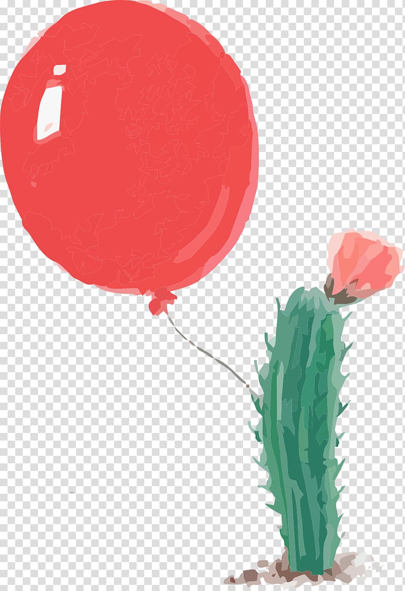 Red Cactaceae Green Balloon, Green cactus with balloons transparent background PNG clipart