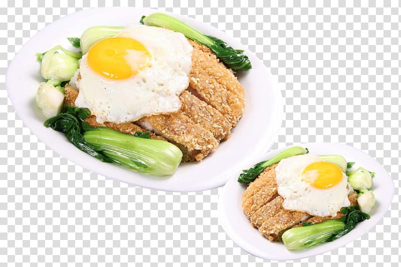 Full breakfast Tonkatsu Vegetarian cuisine Spare ribs Egg, Solar eggs and fried pork chop transparent background PNG clipart