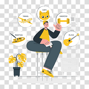 illustration, About me, options, profile, painting, travel, exercise, identity, preference, music, hobbies transparent background PNG clipart thumbnail