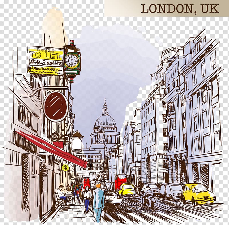 London, UK painting, St Pauls Cathedral Fleet Street Drawing Sketch, Decorative Sketch London transparent background PNG clipart