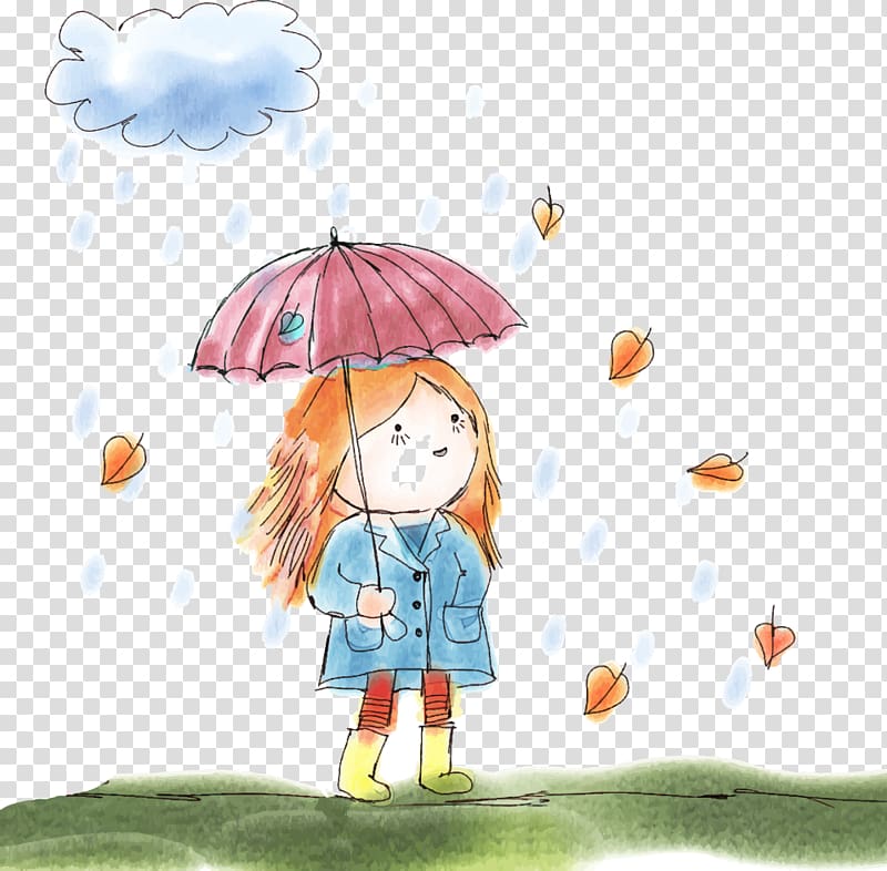 Child Drawing Umbrella illustration, Umbrellas little girl transparent background PNG clipart