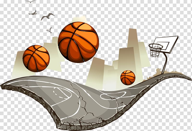 three brown basketballs illustration, Basketball court Illustration, street basketball transparent background PNG clipart