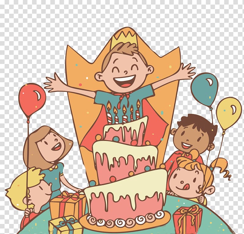 Birthday cake Childrens party, Cartoon birthday party transparent background PNG clipart