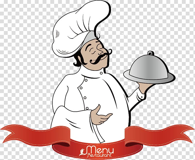 chef holding container menu logo, Restaurant Cook Chef, Restaurants elements transparent background PNG clipart