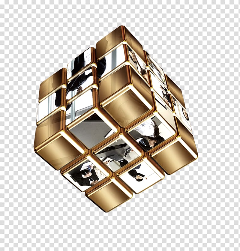 Rubiks Cube, Gold Cube Creative transparent background PNG clipart