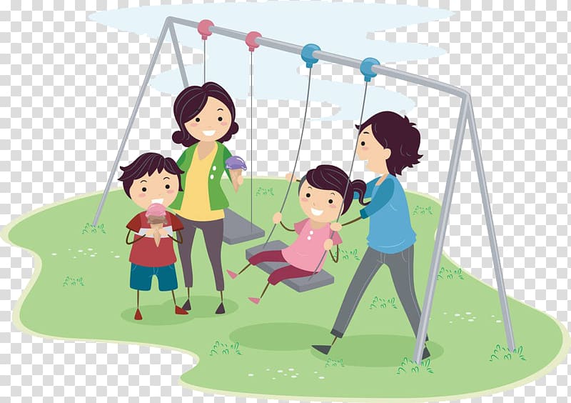 Family Quality time , Creative cartoon characters swing transparent background PNG clipart