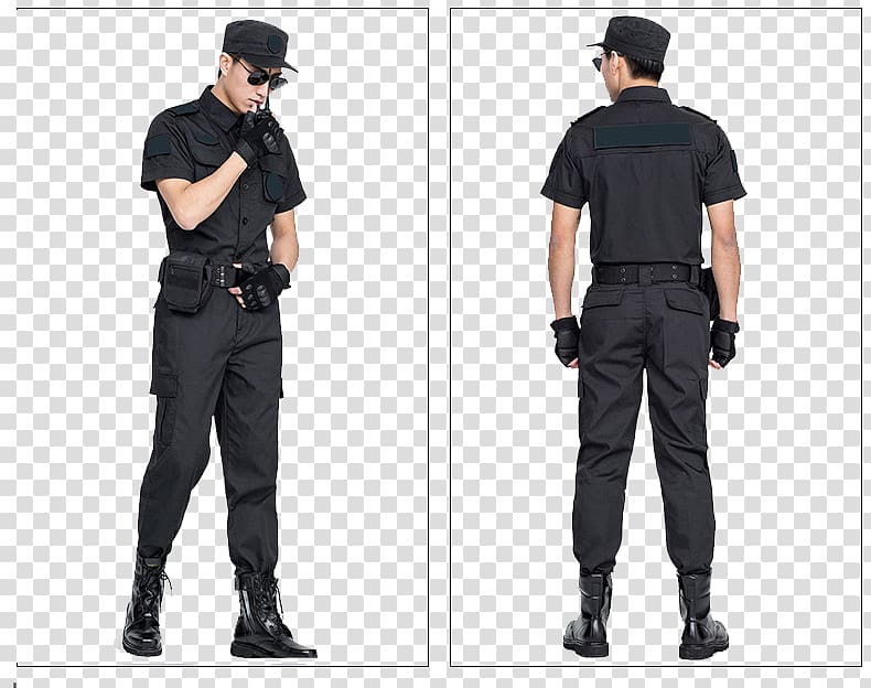 T-shirt Clothing Security Uniform Model, Wear a security suit to show the back and side of the model transparent background PNG clipart