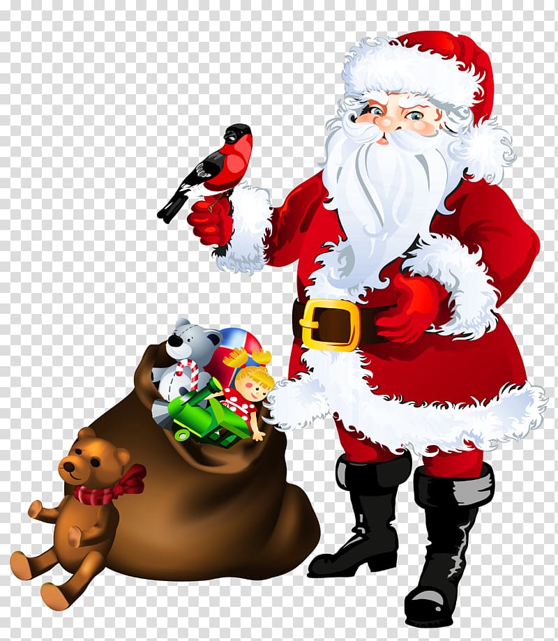 Santa Claus with toy lot illustration, Santa Claus Christmas ornament , Santa Claus with Toys transparent background PNG clipart