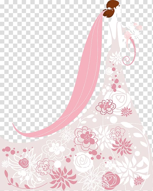 bride wearing floral gown holding flower bouquet illustration, Wedding invitation Bride , Bride transparent background PNG clipart