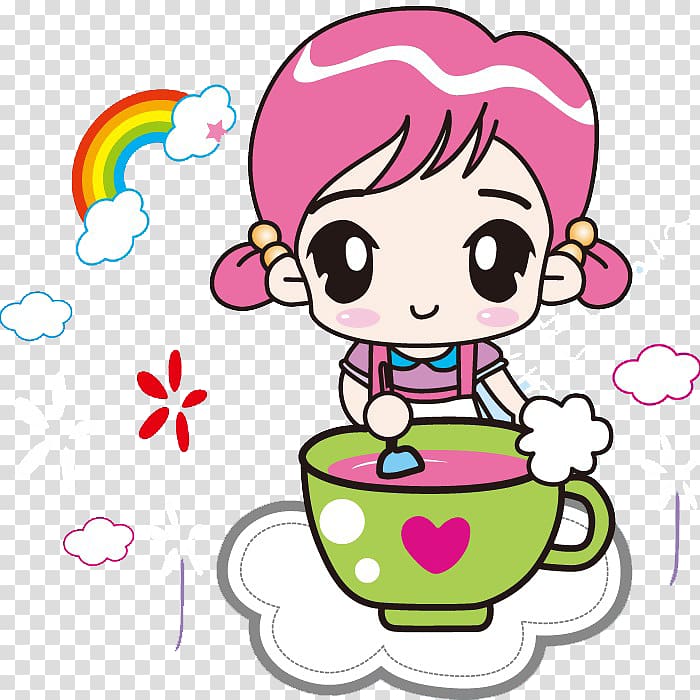 Cartoon , Cartoon illustration cute baby girl eating transparent background PNG clipart