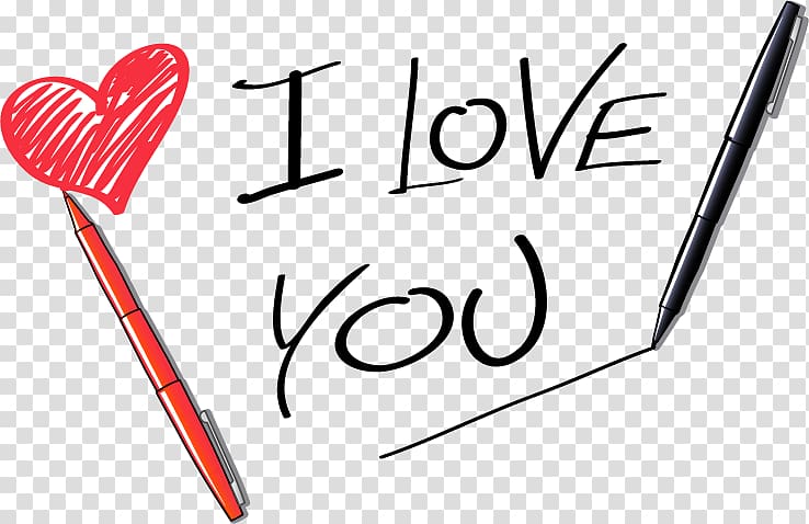 two black ballpoint pens and i love you text overlay , Heart, I love you painted transparent background PNG clipart