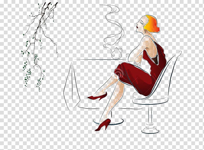Tea Cafe Illustration, Red beauty drink tea material transparent background PNG clipart