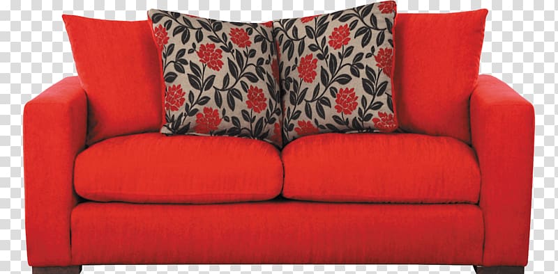 red fabric 2-seat sofa, Couch Table Chair, Red Sofa transparent background PNG clipart
