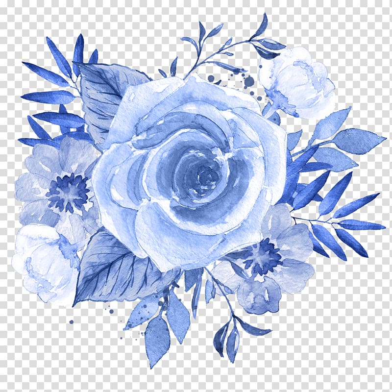 blue rose illustration, Blue Flower Watercolor painting , blue floral transparent background PNG clipart