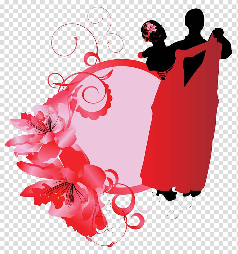 Red Dance Illustration, Fashionable men and women painting illustration transparent background PNG clipart