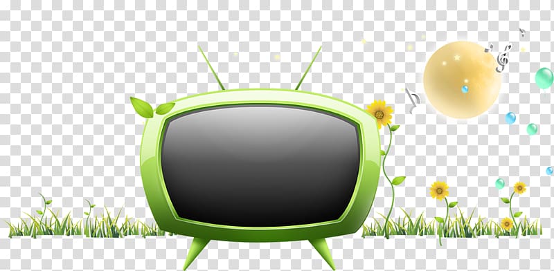Green Television Computer file, TV and green flowers transparent background PNG clipart