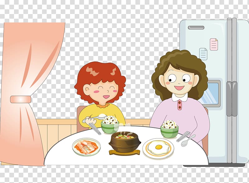 Cartoon Child, Accompany the child to eat transparent background PNG clipart