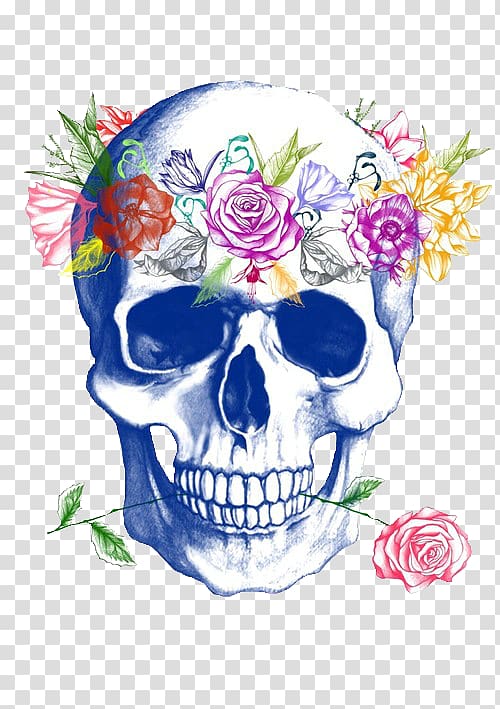 Calavera Skull Flower Wreath Crown, skull transparent background PNG clipart