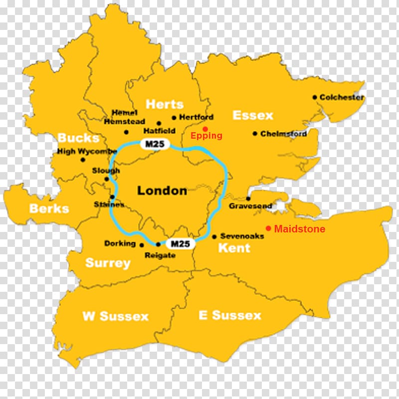 Home counties M25 motorway Map Surrey County, map transparent background PNG clipart