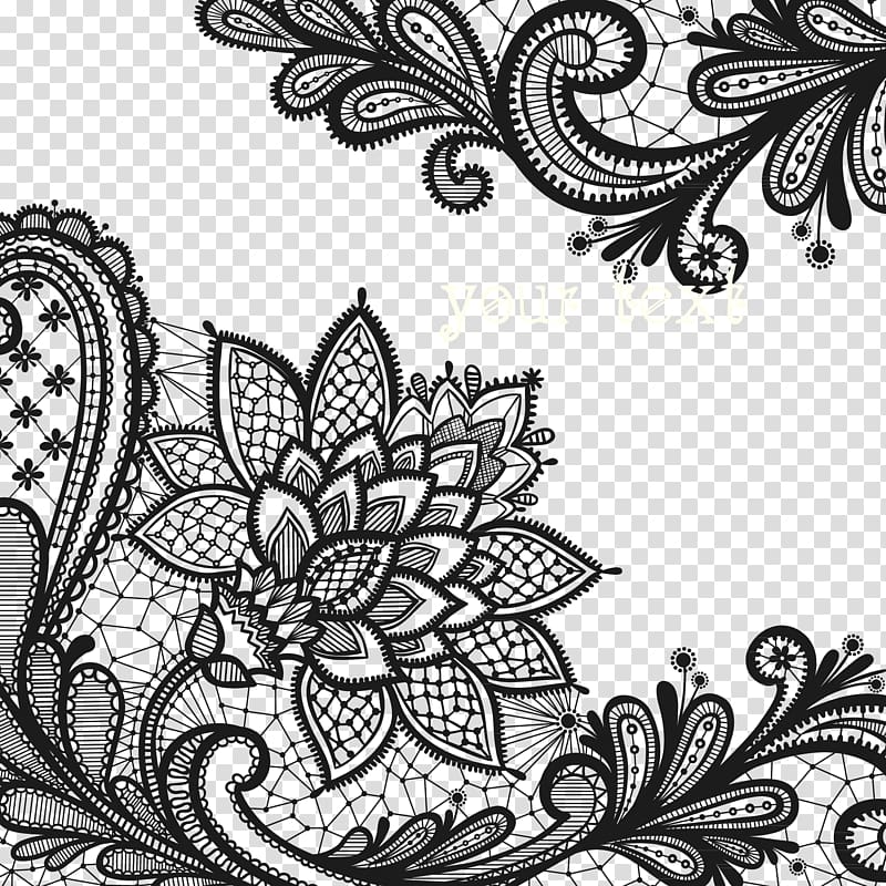black floral borders, Lace flowers transparent background PNG clipart