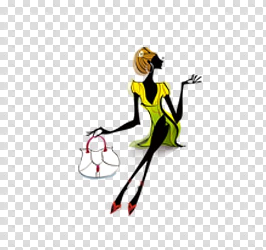 Fashion Shopping Bags & Trolleys, Fashion hand-painted cartoon woman transparent background PNG clipart
