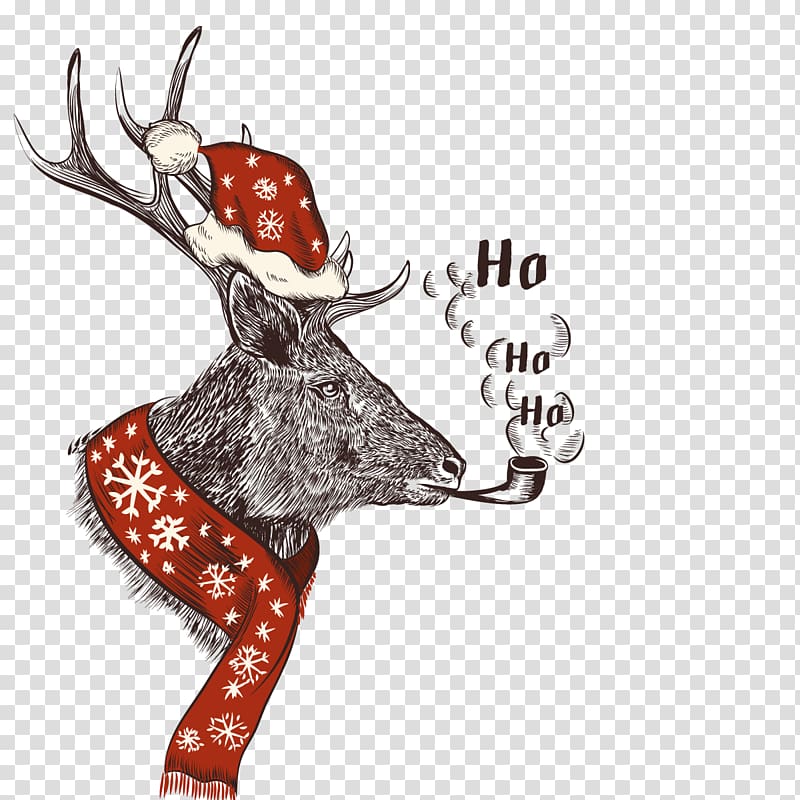 Santa Claus Christmas Humour Illustration, smoke old deer transparent background PNG clipart