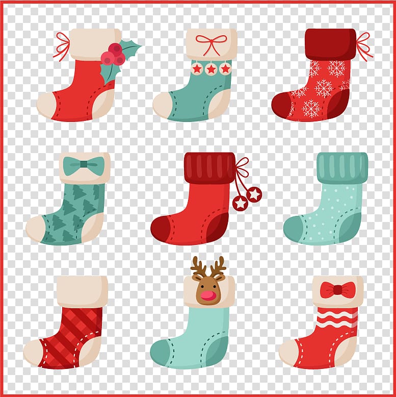 Santa Claus Christmas ings Sock Christmas card, Color cute Christmas ings transparent background PNG clipart
