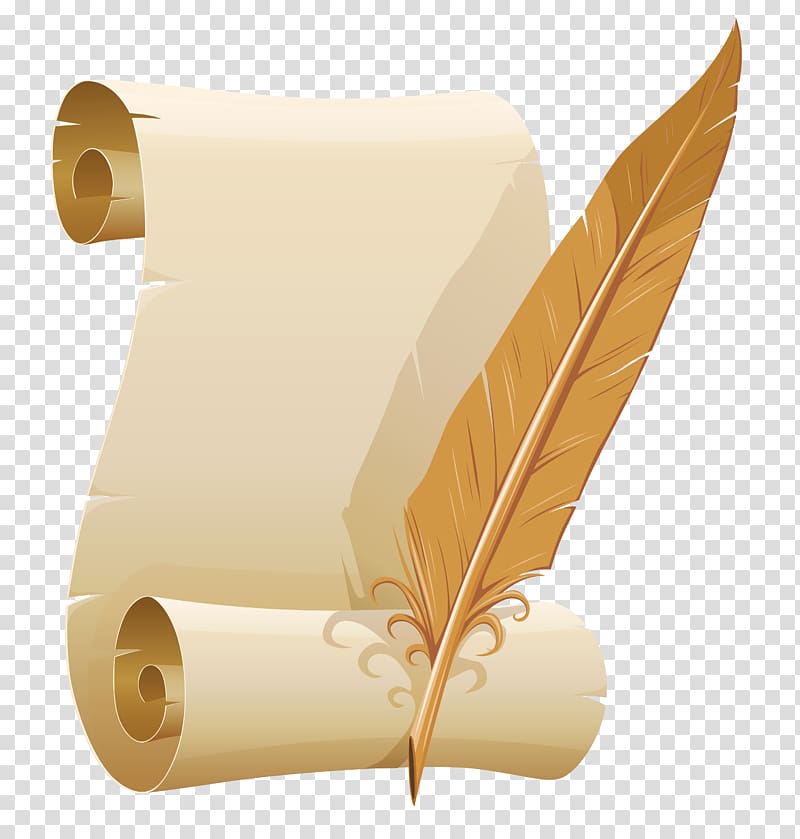 Paper Quill Corp Ink, Scrolled Paper and Quill Pen , letter and feather transparent background PNG clipart