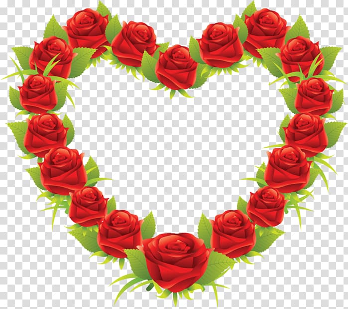 heart-shaped red floral wreath , Valentines Day Heart Frame transparent background PNG clipart