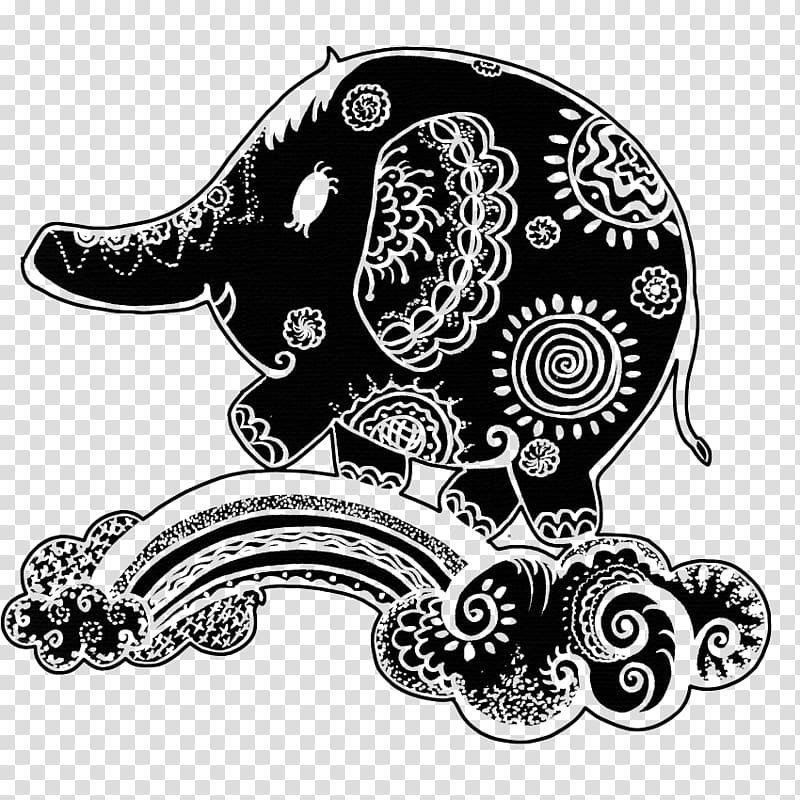 Black and white Visual arts Graphic design Elephant Illustration, Black and white painted elephant pen transparent background PNG clipart