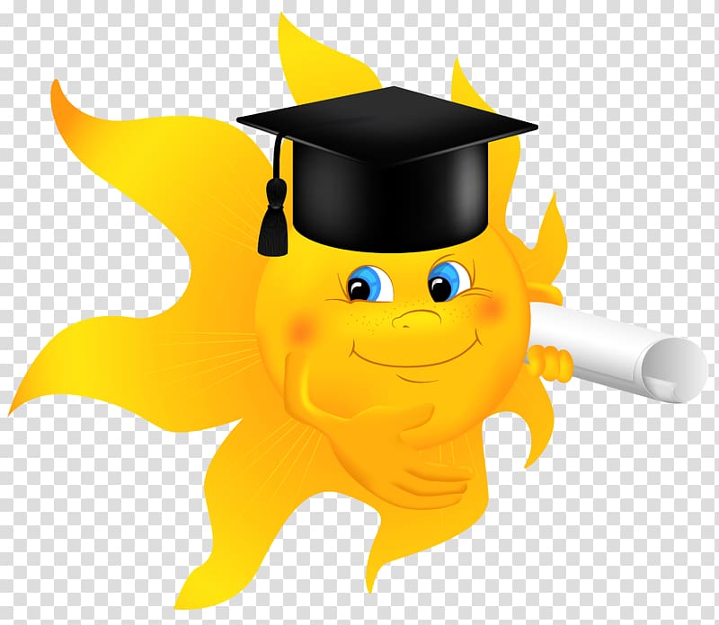 sun in academic hat , Diploma Graduation ceremony , Sun with Diploma transparent background PNG clipart