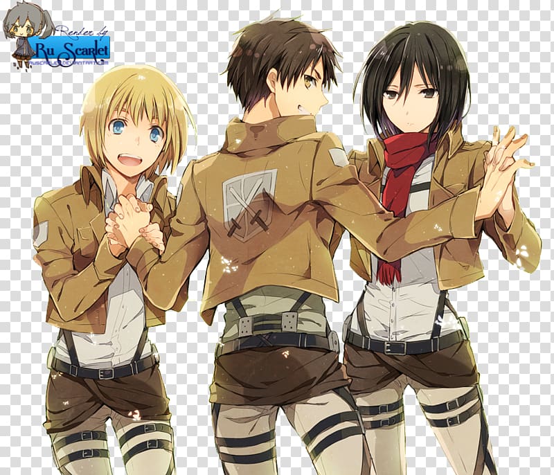 Eren Yeager Mikasa Ackerman Armin Arlert Attack on Titan Anime, mikasa y eren transparent background PNG clipart