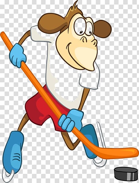Cartoon Ice hockey Monkey Illustration, Cartoon monkey shovel material transparent background PNG clipart