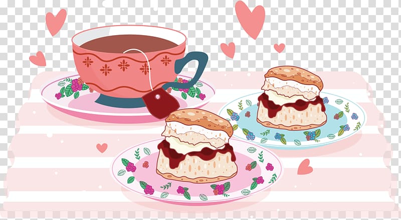 Tea Scone Pancake Cream, Cup Cream Strawberry Tea transparent background PNG clipart