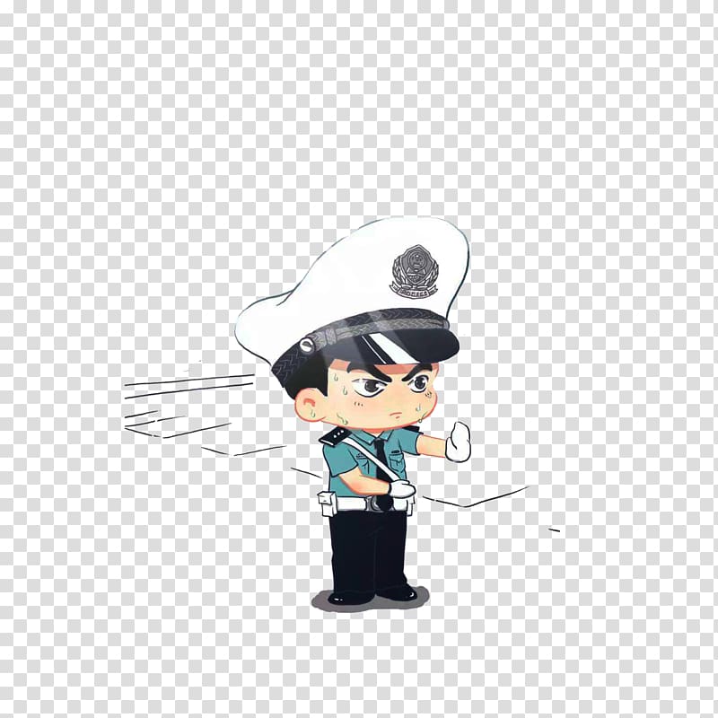 Cartoon Police officer Avatar Illustration, Traffic police directing traffic in the hot sun transparent background PNG clipart