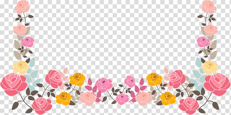 pink, yellow, and peach flowers border illustration, Wedding invitation Birthday Poster Party Printing, floral border transparent background PNG clipart