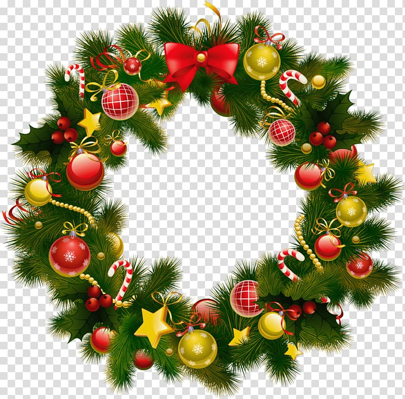 green and yellow Christmas wreath, Simple Christmas Wreath transparent background PNG clipart