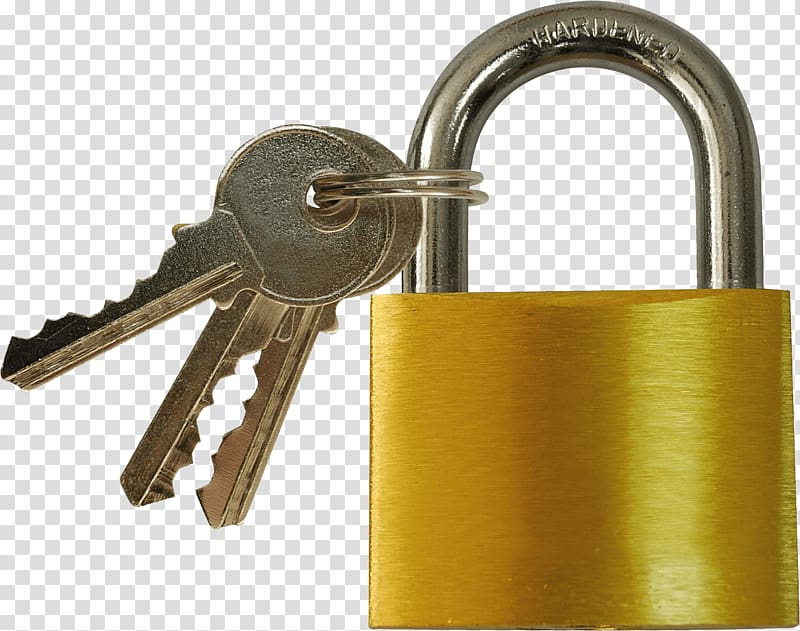 gold-and-silver padlock with keys, Padlock and Keys transparent background PNG clipart