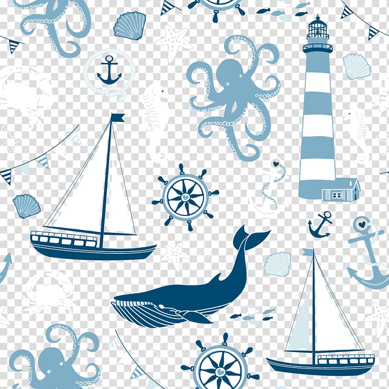 assorted sea creature and sailboats stickers, Boat Ship Maritime transport Anchor Sea, Sailing boat fish Shading transparent background PNG clipart
