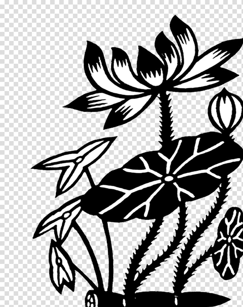 Nelumbo nucifera Lotus root Black and white , Black ink lotus decorative material transparent background PNG clipart