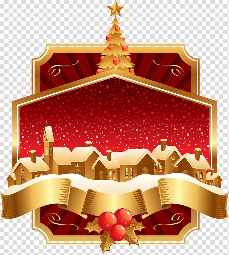 Label Ribbon Christmas Illustration, Christmas bells Christmas tree element transparent background PNG clipart