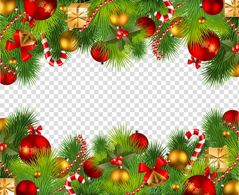 green Christmas decor with baubles art, Christmas Double Frame transparent background PNG clipart